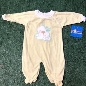 Vintage 90s Gerber Footed Jumpsuit 3-6 Months Yellow Sleep 'n Play Duck Hug Me